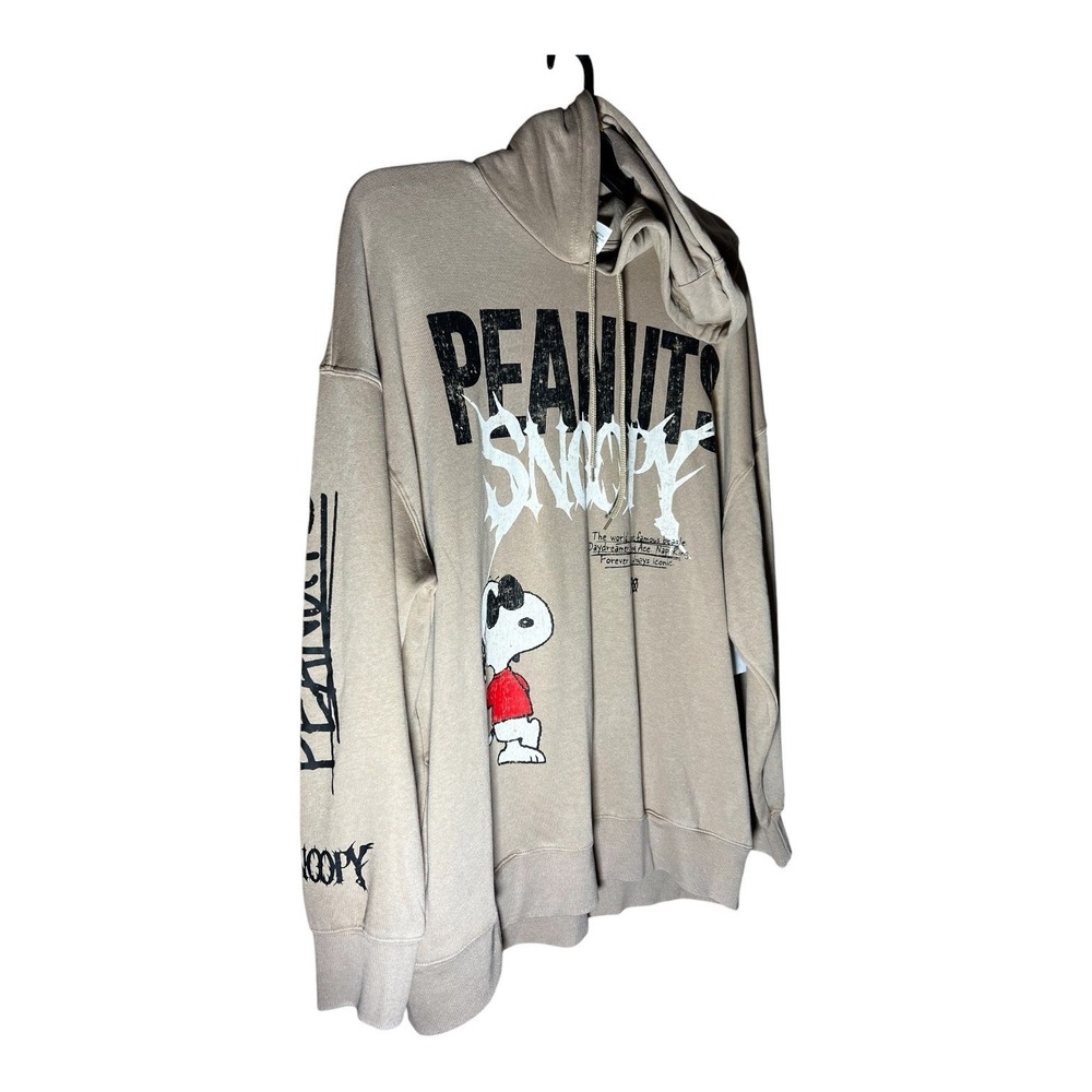 Peanuts Snoopy Joe Cool Oversized Graphic Hoodie Khaki Tan Women L Pullover - Picture 7 of 12